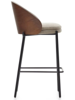 OWENS Hocker H Sitzhöhe 65 cm furnierte Esche Wengé-Finish in hellbraunem Stoff und schwarzer Metallstruktur