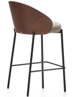 OWENS Hocker H Sitzhöhe 65 cm furnierte Esche Wengé-Finish in hellbraunem Stoff und schwarzer Metallstruktur