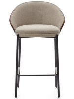 OWENS tabouret assise h 65 cm plaqué frêne finition wengé en tissu marron clair et structure en métal noir