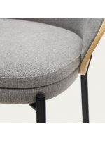 LEOPOLDO tabouret assise h 65 cm plaqué frêne finition naturelle en tissu gris clair et structure en métal noir