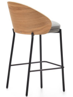 LEOPOLDO tabouret assise h 65 cm plaqué frêne finition naturelle en tissu gris clair et structure en métal noir