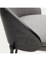 CHASSE stool seat h 65 cm in dark finish ash veneer in gray fabric and black metal frame