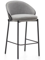 CHASSE tabouret assise h 65 cm en placage de frêne finition foncée en tissu gris et structure en métal noir