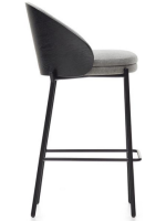 CHASSE tabouret assise h 65 cm en placage de frêne finition foncée en tissu gris et structure en métal noir