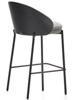 CHASSE stool seat h 65 cm in dark finish ash veneer in gray fabric and black metal frame