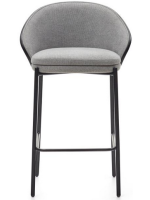 CHASSE tabouret assise h 65 cm en placage de frêne finition foncée en tissu gris et structure en métal noir