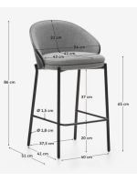 CHASSE sgabello seduta h 65 cm impiallacciato frassino finitura scura in tessuto grigio e struttura in metallo nero