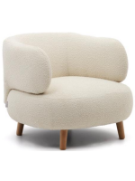 DORIN fauteuil design en tissu bouclé écru et pieds en bois