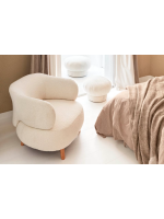 DORIN fauteuil design en tissu bouclé écru et pieds en bois