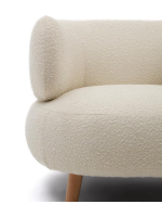 DORIN fauteuil design en tissu bouclé écru et pieds en bois
