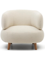 DORIN fauteuil design en tissu bouclé écru et pieds en bois
