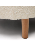 DORIN fauteuil design en tissu bouclé écru et pieds en bois