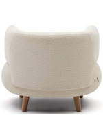 DORIN fauteuil design en tissu bouclé écru et pieds en bois