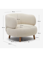 DORIN fauteuil design en tissu bouclé écru et pieds en bois