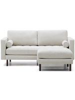 EDWARD 2 seater sofa and footrest chaise longue in pearl-coloured stain-resistant and water-repellent chenille tufted seat