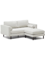 EDWARD 2 seater sofa and footrest chaise longue in pearl-coloured stain-resistant and water-repellent chenille tufted seat