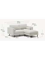 EDWARD 2 seater sofa and footrest chaise longue in pearl-coloured stain-resistant and water-repellent chenille tufted seat