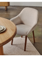 DOGER chair with chenille armrests and solid ash wood legs with walnut finish