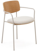 AVERIX stackable chair with armrests in natural oak veneer and beige metal legs