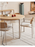 AVERIX stackable chair with armrests in natural oak veneer and beige metal legs