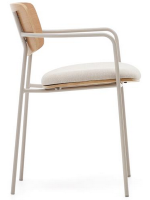 AVERIX stackable chair with armrests in natural oak veneer and beige metal legs