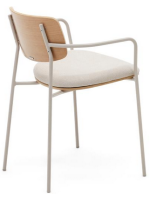 AVERIX stackable chair with armrests in natural oak veneer and beige metal legs