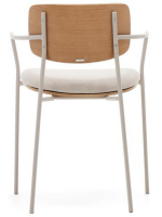 AVERIX stackable chair with armrests in natural oak veneer and beige metal legs