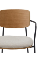 SUAN stackable chair with armrests in natural oak veneer and black metal legs