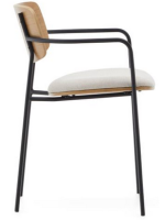 SUAN chaise empilable avec accoudoirs en placage de chêne naturel et pieds en métal noir