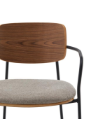 GUSTO stackable chair with armrests in walnut veneer and black metal legs