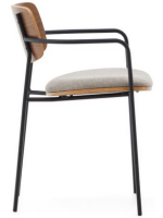 GUSTO chaise empilable avec accoudoirs en placage noyer et pieds en métal noir