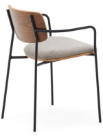 GUSTO stackable chair with armrests in walnut veneer and black metal legs