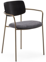 BANTY stackable chair with armrests in dark finish ash veneer and brass painted metal