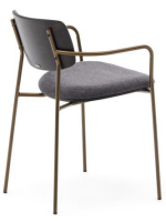 BANTY stackable chair with armrests in dark finish ash veneer and brass painted metal