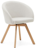 ENERGY swivel chair with armrests in beige chenille fabric and legs in solid natural beech