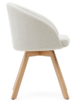 ENERGY swivel chair with armrests in beige chenille fabric and legs in solid natural beech