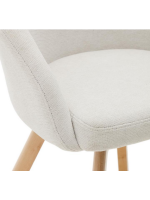 ENERGY swivel chair with armrests in beige chenille fabric and legs in solid natural beech