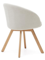 ENERGY swivel chair with armrests in beige chenille fabric and legs in solid natural beech