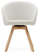 ENERGY swivel chair with armrests in beige chenille fabric and legs in solid natural beech