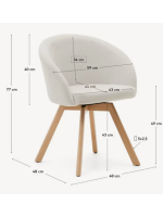 ENERGY swivel chair with armrests in beige chenille fabric and legs in solid natural beech