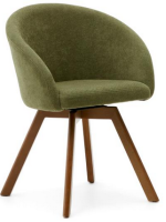 TYPE Swivel chair with armrests in chenille fabric choice of color and legs in solid beech walnut finish