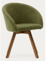 TYPE Swivel chair with armrests in chenille fabric choice of color and legs in solid beech walnut finish