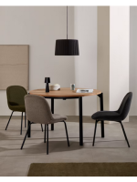 CONSTANT table Ø 120 cm extendable 200 cm oak veneered top and black steel legs