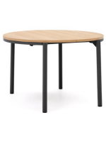 CONSTANT table Ø 120 cm extensible 200 cm plateau plaqué chêne et pieds acier noir