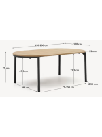 CONSTANT table Ø 120 cm extendable 200 cm oak veneered top and black steel legs