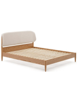 AMPAR double bed with 160x200 bed base in ash and solid wood veneer padded headboard with white fabric covering