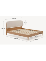 AMPAR double bed with 160x200 bed base in ash and solid wood veneer padded headboard with white fabric covering