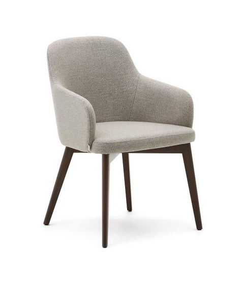 GARDENIA choice of color in chenille and legs in solid beech wood with walnut finish chair with armrests design armchair