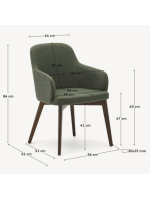 GARDENIA choice of color in chenille and legs in solid beech wood with walnut finish chair with armrests design armchair