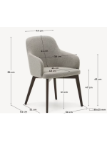 GARDENIA choice of color in chenille and legs in solid beech wood with walnut finish chair with armrests design armchair